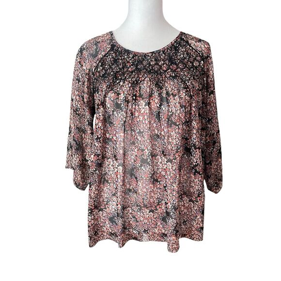 Ulla Johnson 4 Peasant Blouse Silk Top Black Floral Print 3/4 Sleeve - Picture 1 of 12